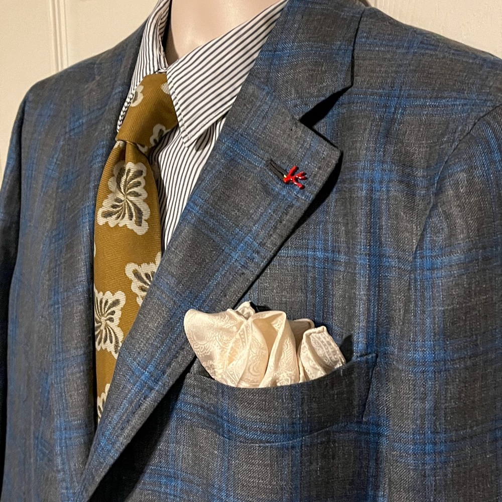 Isaia Brown Blue Plaid Unstructured Sports Jacket Coat 54/44R Dustin With Pin